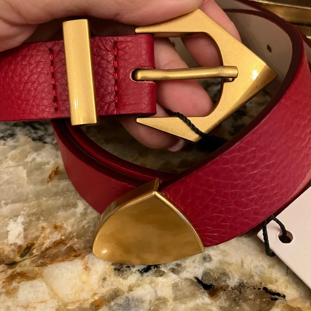 New La Via Gold and Red Luxury Leather Belt